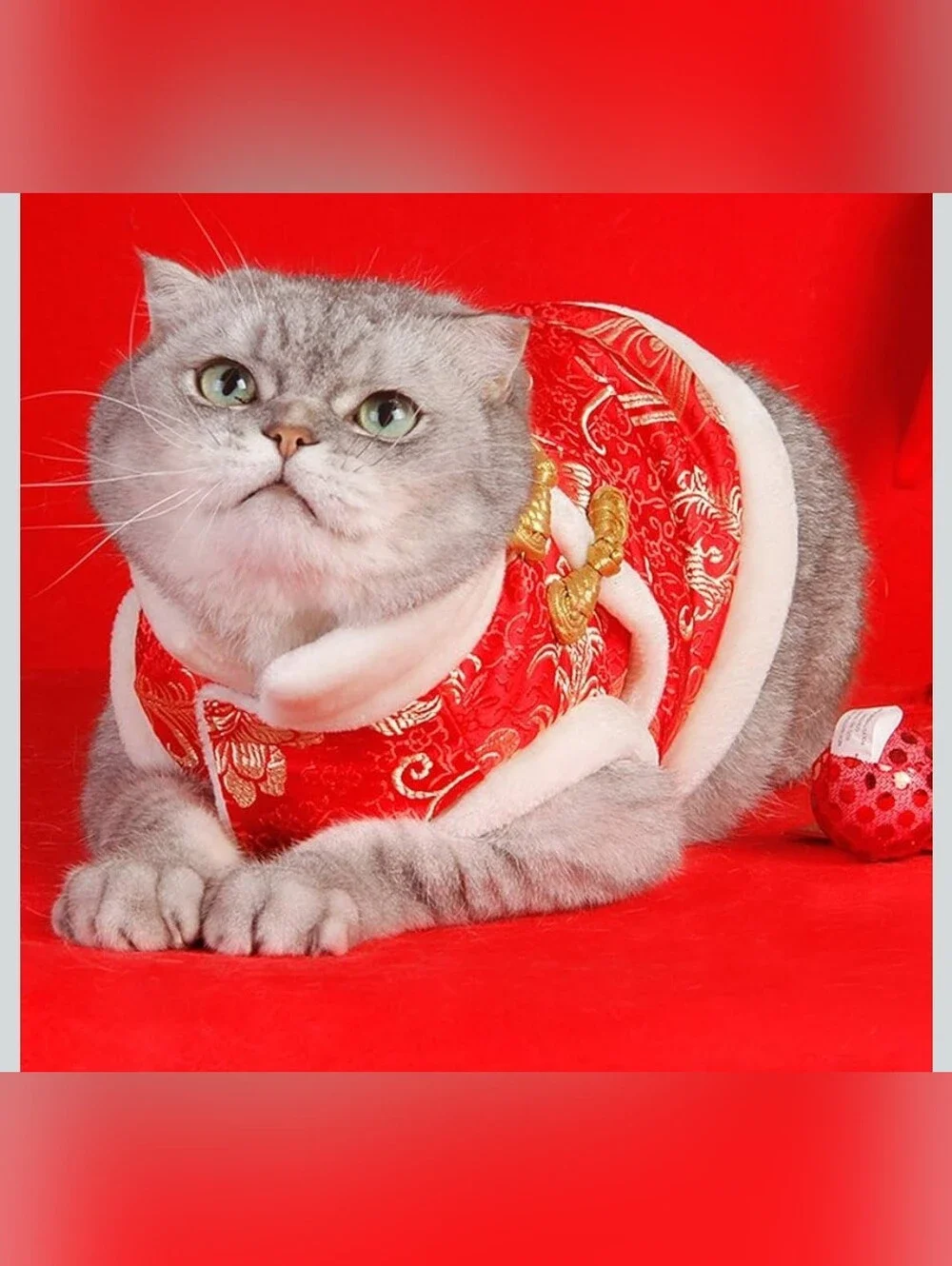 New Year Cat Knot Buttons Coat Dogs Cheongsam Winter Pet Clothes Vest